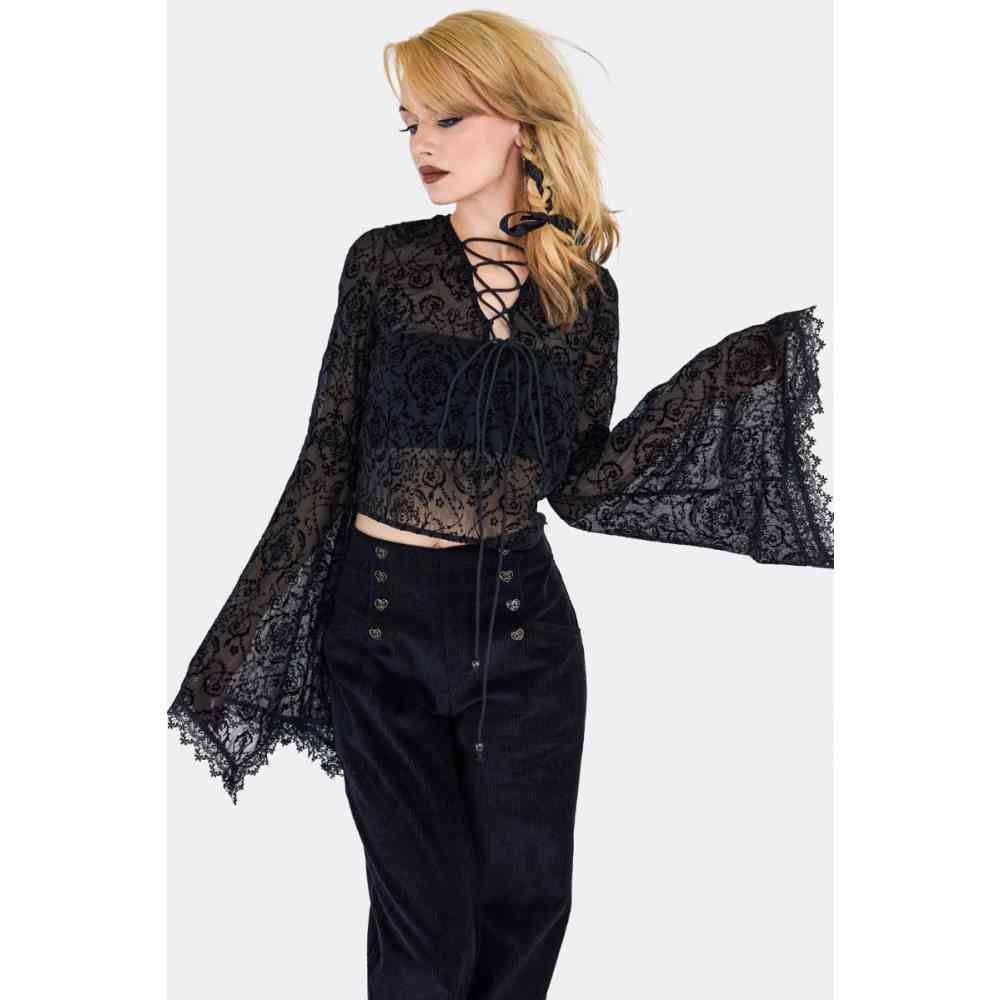 Jawbreaker - Witchy Black Lace Bell Sleeve Lange ärmel top - Schwarz